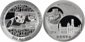 CHINA. 5 Ounce Silver Medal, 2014. Panda Series. NGC PROOF-70 ULTRA CAMEO.
PAN-616A. Struck to commemorate the Smithsonian Institution and National Z...