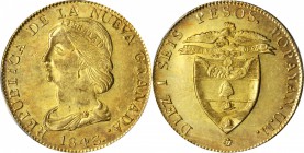 COLOMBIA. 16 Pesos, 1843-UM. Popayan Mint. PCGS MS-61 Gold Shield.
Fr-74; KM-94.2; Restrepo-212.17. Sharply struck and attractively presented with wa...