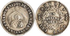 COLOMBIA. Decimo, 1863. Bogota Mint. PCGS EF-45 Gold Shield.
KM-145.1; Restrepo-266.1. Decent strike with gray to dark gray toning, no problems.
Ex:...