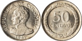 COLOMBIA. Sextet of 50 Centavos (6 Pieces), 1947-48. Bogota Mint. All PCGS Gold Shield Certified.
KM-209, Restrepo type 419. All are overdates of 194...