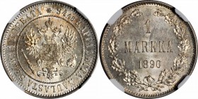 FINLAND. Markka, 1890-L. Alexander III. NGC MS-64.
KM-3.2; Sieg-45. Gorgeous rose and champagne toning. One of just six pieces at this grade with onl...