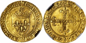 FRANCE. 1/2 Ecu d'Or au Soleil, ND (2nd emission, 8 July 1494). Poitiers Mint. Charles VIII (1483-98). NGC AU-55.
3.50 gms. Fr-318; Dupl-575a; Ciani-...