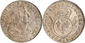 FRANCE. Ecu, 1695-(9). Rennes Mint. Louis XIV. PCGS AU-55 Gold Shield.
KM-298.24; Gad-217. Overstruck on an ecu aux 8 L's of indeterminate date. A lo...
