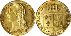 FRANCE. Louis d'Or, 1787-A. Louis XVI (1774-90). PCGS MS-62 Gold Shield.
Fr-475; KM-591.1; Gad-361. No dot, 1st semester. A lovely example with a ful...