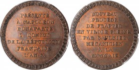 FRANCE. Copper 5 Francs Essai (Pattern), L'an 10 (1802). Paris Mint. Napoleon I. PCGS Specimen-64 BN Gold Shield.
Maz-611. Sharply struck with nice e...