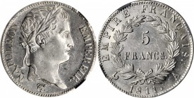 FRANCE. 5 Franc, 1811-A. Paris Mint. NGC AU-58.
KM-694.1; Gad-584. Blast white with flashy fields and just a touch of friction on the highest portion...