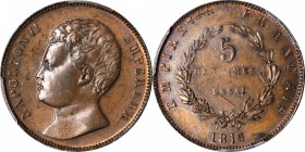 FRANCE. Copper 5 Centimes Essai (Pattern), 1816. Napoleon II. PCGS Genuine--Tooled, Specimen. Unc Details Gold Shield.
Maz-643. Glossy in the field w...