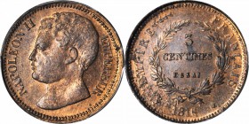 FRANCE. Copper 3 Centimes Essai (Pattern), 1816. Napoleon II. PCGS Specimen-63 RB Gold Shield.
Maz-644. Mostly red with significant die rust present ...