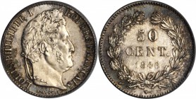 FRANCE. 50 Centimes, 1846-A. Paris Mint. PCGS MS-65.
KM-786.1. Approaching fully prooflike in the fields with attractive tone at the edges and eye ca...