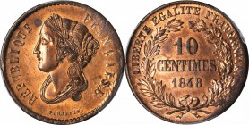 FRANCE. Copper 10 Centimes Essai (Pattern), 1848. PCGS Genuine--Cleaned, Specimen. Unc Details Gold Shield.
Maz-1309/1302. Struck with the reverse di...