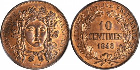 FRANCE. Copper 10 Centimes Essai (Pattern), 1848. PCGS Specimen-63 RB Gold Shield.
Maz-1346. Beautifully designed with nearly complete warm orange re...
