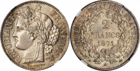 FRANCE. 2 Franc, 1871-A. Paris Mint. NGC MS-64.
KM-817.1; Gad-530. Large "A" variety. Highly original with pale tone over both sides.