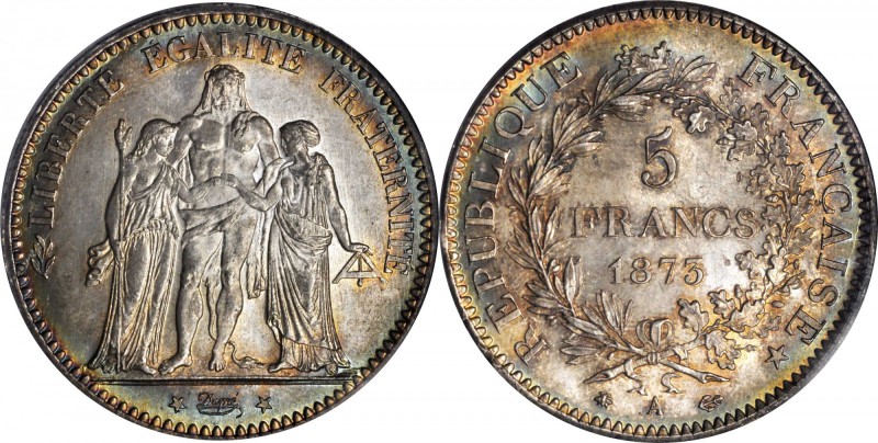 FRANCE. 5 Francs, 1873-A. Paris Mint. PCGS MS-65.
Gad-745a; KM-820.1. A lovely ...