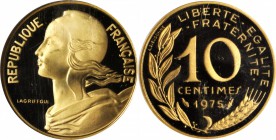 FRANCE. Gold Piefort 10 Centimes, 1975. NGC PROOF-67 ULTRA CAMEO.
KM-P520. Mintage: 39. Breathtakingly presented with extreme cameo qualities and no ...