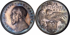 GERMANY. Bavaria. Silver 2 Mark Pattern, 1913-D. Munich Mint. NGC PROOF-67.
Bruce-M1; Sch-41/G1. Dies by Karl Goetz. This type was struck in silver (...