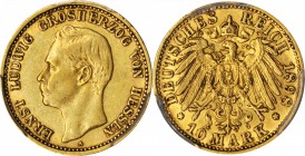 GERMANY. Hesse-Darmstadt. 10 Marks, 1898-A. Berlin Mint. Ernst Ludwig. PCGS AU-50 Gold Shield.
Fr-3797; KM-370; J-224. Moderately circulated with a f...