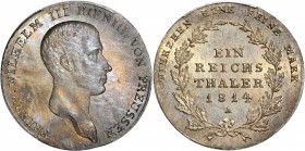 GERMANY. Prussia. Taler, 1814-A. Berlin Mint. PCGS MS-64 Gold Shield.
KM-387. Sharply struck with rich dark toning and strong underlying luster.