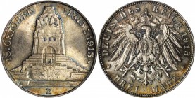 GERMANY. Saxony. 3 Mark, 1913-E. Muldenhutten Mint. PCGS MS-66 Gold Shield.
KM-1275. Struck to commemorate the Centennial of the Battle of Leipzig. S...