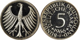 GERMANY. 5 Mark, 1966-F. Stuttgart Mint. PCGS PROOF-67 CAMEO CAMEO Gold Shield.
KM-112.1. Exhibits reflective fields and faintly frosted obverse devi...