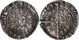 GREAT BRITAIN. 1/2 Groat, ND (1422-30). Calais Mint. Henry VI. PCGS EF-45 Gold Shield.
S-1840. Annulets at neck. Peripheral legends mostly readable o...