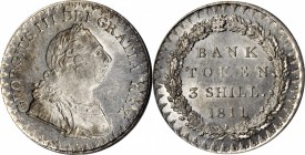 GREAT BRITAIN. 3 Shilling Bank Token, 1811. George III. PCGS MS-61.
S-3769; KM-Tn4. Largely tone free with prooflike characteristics in the fields.