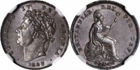 GREAT BRITAIN. 1/3 Farthing, 1827. George IV. NGC AU-58 BN.
S-3827; KM-703. SCARCE one year type, minted for use in Malta. Sharply struck with pleasa...