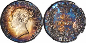 GREAT BRITAIN. 6 Pence, 1866. London Mint. Victoria. NGC MS-63.
S-3909; KM-733.2. Die number (27) above date. Lustrous with rich and striking lavende...