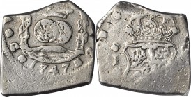 GUATEMALA. Cob 8 Reales, 1747-G J. Guatemala Mint. Ferdinand VI. PCGS VF-30 Gold Shield.
KM-12. A choice example, displaying a full date, two instanc...