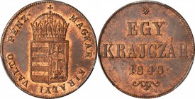 HUNGARY. 1 Krajczar, 1848. PCGS MS-64 RB Gold Shield.
KM-430.1. Example is crisply struck with and abundance of red mint red, attractive surfaces.