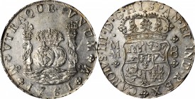 MEXICO. 8 Reales, 1761-Mo MM. Charles III (1759-88). NGC AU-58.
KM-105; Cal-Type 101 #888; Gil-M-8-38; FC-38a. Variety with tip of cross between "I" ...