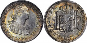 MEXICO. Real, 1799-Mo FM. Mexico City. Charles IV. PCGS MS-64 Gold Shield.
KM-81; Cal-type-135#1145. Good strike and pleasant dark toning with strong...