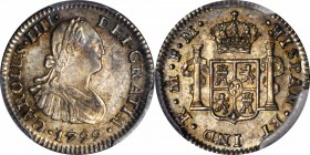 MEXICO. 1/2 Real, 1799-Mo FM. Mexico City Mint. Charles IV. PCGS MS-65 Gold Shield.
KM-72; Cal-type-154#1293. Nicely struck example with subtle luste...