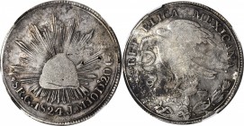 MEXICO. Hookneck 8 Reales, 1824-Go JM. Guanajuato Mint. NGC Fine Details--Chopmarked.
KM-A376.1; DP-Go01; HO-GO7/GR7. "Hookneck". Medal Axis. On the ...