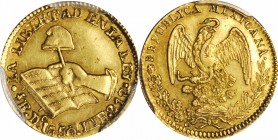 MEXICO. 1/2 Escudo, 1850/33-Do JMR. PCGS AU-55 Gold Shield.
Fr-111; KM-378.1. Lightly circulated with faint tone at the edges. While obviously an ove...