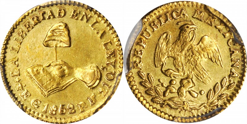 MEXICO. 1/2 Escudo, 1852-Go PF. PCGS Genuine--Cleaned, Unc Details Gold Shield....