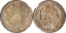 MEXICO. 8 Reales, 1891-As ML. Alamos Mint. NGC MS-63.
KM-377; DP-As31. Exhibits a lovely bold strike and strong cabinet toning. Tied with one other e...