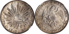 MEXICO. 8 Reales, 1843-Ca RG. Chihuahua Mint. NGC-63.
KM-377.2; DP-Ca14. Lightly golden toned with soft luster in the fields. Immensely desirable as ...