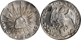 MEXICO. 8 Reales, 1868-Ca JG. Chihuahua Mint. NGC MS-63.
KM-377.2; DP-Ca44. Flashy throughout due to satiny luster in the fields with instances of so...