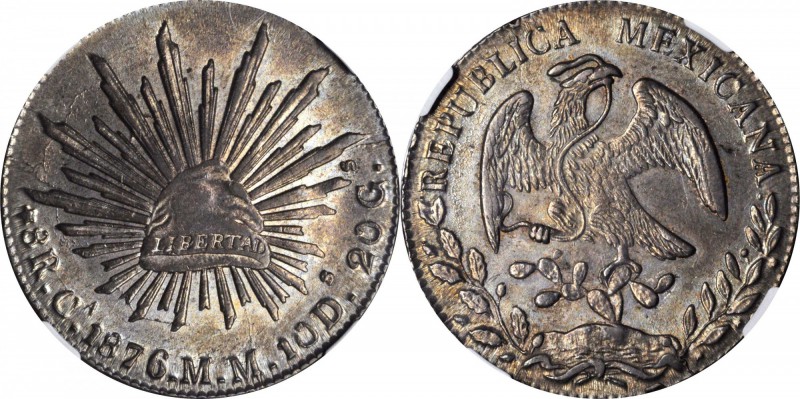 MEXICO. 8 Reales, 1876-Ca MM. Chihuahua Mint. NGC AU-58.
KM-377.2; DP-Ca52. Wel...