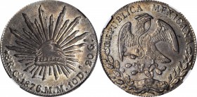 MEXICO. 8 Reales, 1876-Ca MM. Chihuahua Mint. NGC AU-58.
KM-377.2; DP-Ca52. Well struck with satiny luster and strong dark patina that contains with ...