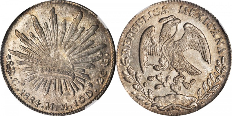 MEXICO. 8 Reales, 1884-Ca MM. Chihuahua Mint. NGC MS-63+.
KM-377.2; DP-Ca67. So...