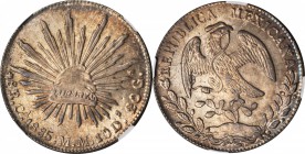 MEXICO. 8 Reales, 1885-Ca MM. Chihuahua Mint. NGC MS-64.
KM-377.2; DP-Ca68. Great strike with gorgeous rosy luster. Tied with four others at this num...