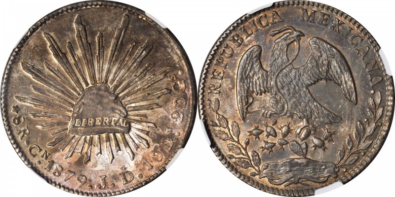 MEXICO. 8 Reales, 1879-Cn JD. Culiacan Mint. NGC MS-63.
KM-377.3; DP-Cn38. Stra...