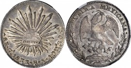 MEXICO. 8 Reales, 1833-Ga FS. Guadalajara Mint. NGC AU-55.
KM-377.6; DP-Ga11. Weakly struck on eagle's breast, original toning but plenty of luster.