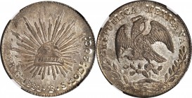 MEXICO. 8 Reales, 1881-Ga FS. Guadalajara Mint. NGC MS-63.
KM-377.6; DP-Ga64. Exhibits bold strike and attractive medium gray toning.