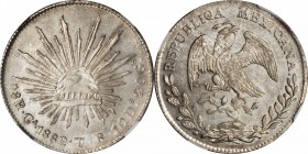 MEXICO. 8 Reales, 1882-Ga TB/FS. Guadalajara Mint. NGC MS-62.
KM-377.6; DP-Ga66. Displays a full bold strike, flashy luster, and very light toning.