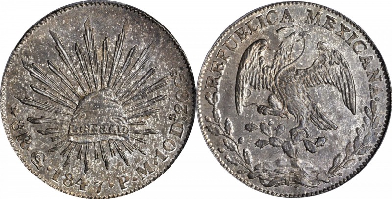 MEXICO. 8 Reales, 1847-Go PM. Guanajuato Mint. PCGS MS-64+ Gold Shield.
KM-377....