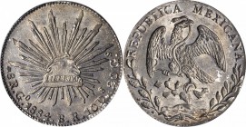 MEXICO. 8 Reales, 1884-Go BR. Guanajuato Mint. PCGS MS-64 Gold Shield.
KM-377.8; DP-Go66. Full, crisp strike with even gun metal toning. Tied with fi...
