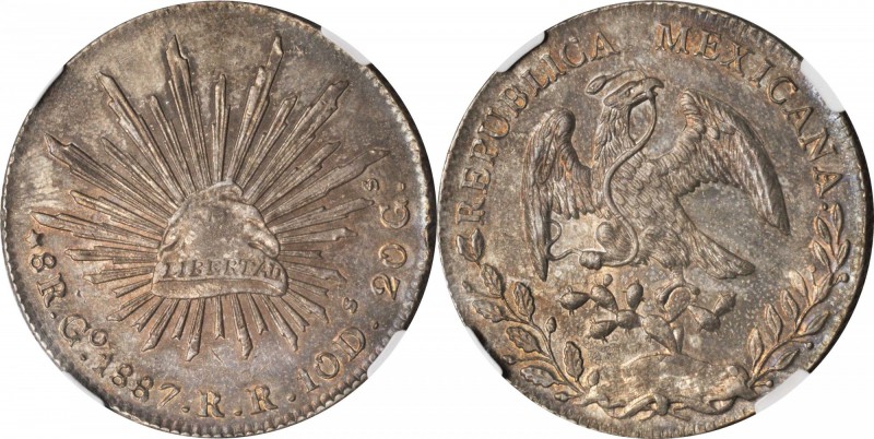 MEXICO. 8 Reales, 1887-Go RR. Guanajuato Mint. NGC MS-62.
KM-377.8; DP-Go70. Co...