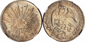 MEXICO. 8 Reales, 1875-Ho PR. Hermosillo Mint. NGC MS-61.
KM-377.9; DP-Ho17. Tied for second finest certified of the date at NGC with only two exampl...